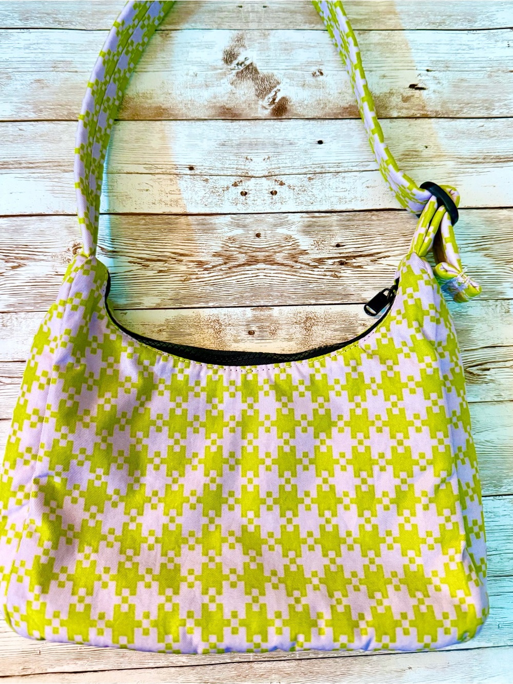 Lime Green and White Patterned Shoulder Bag